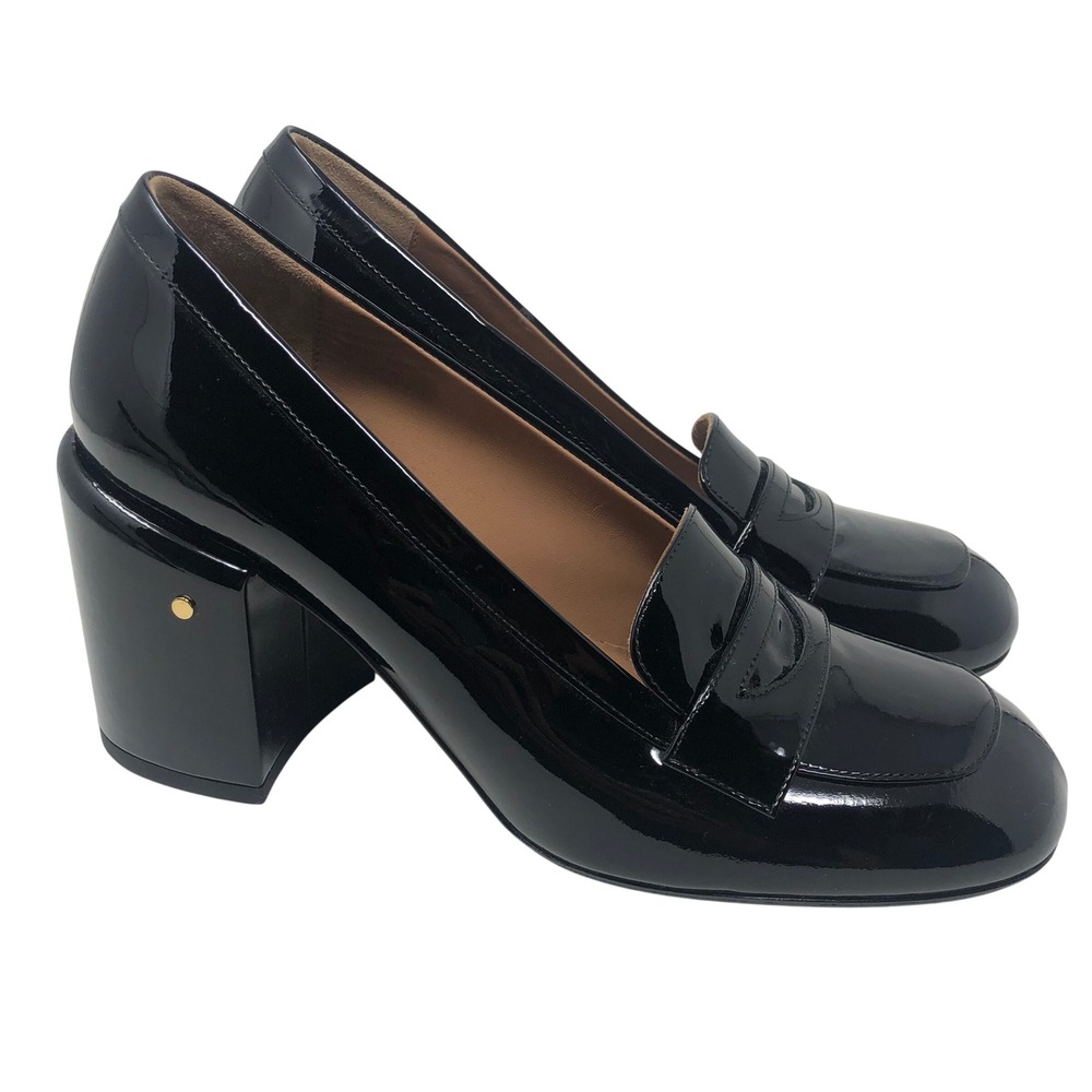 Laurence Dacade Heeled Loafers Womens 38 US 7.5 Black Patent Leather Block Heel